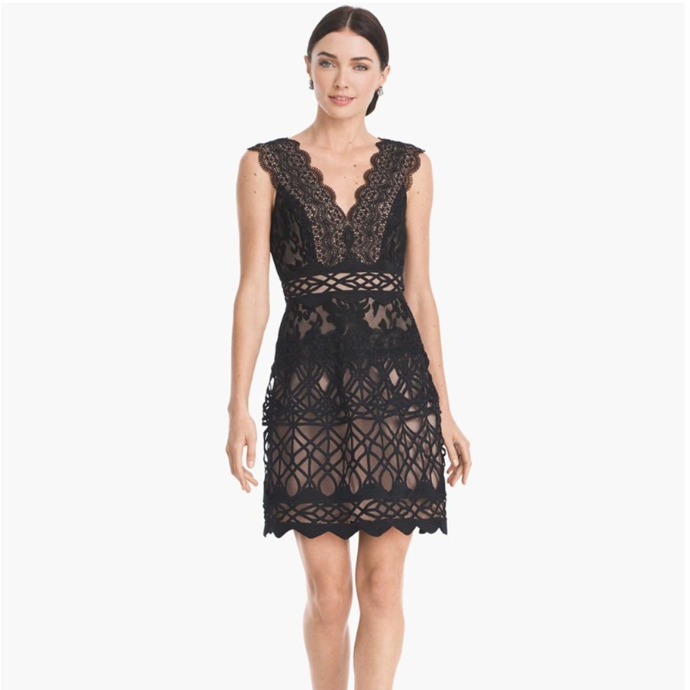 NWT ML Monique Lhuillier Cap Sleeve Mixed Lace A-Line Dress